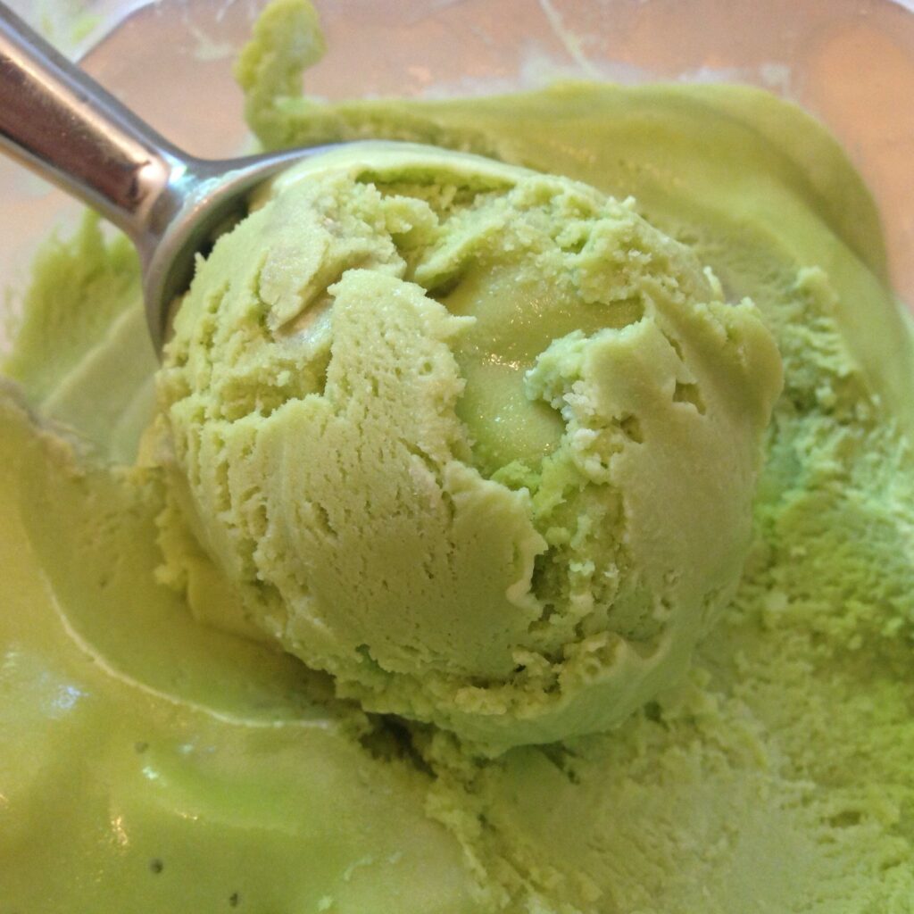 Matcha green tea ice cream with matcha mochi bits